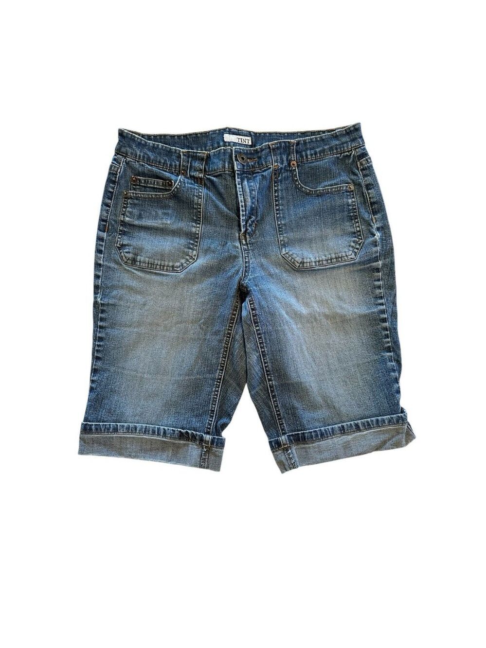 Tint Women's Denim Bermuda Short Cuffed Blue Size 12 5-Pockets Zipper Button - Picture 10 of 15